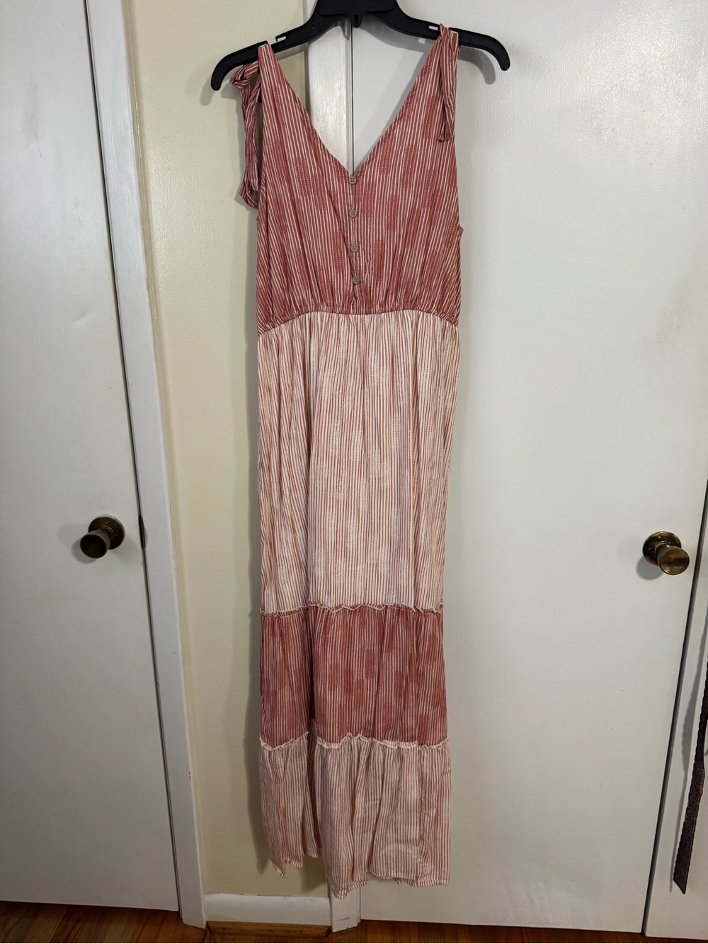 True Craft Dusty Rose and Cream Tiered Maxi Dress